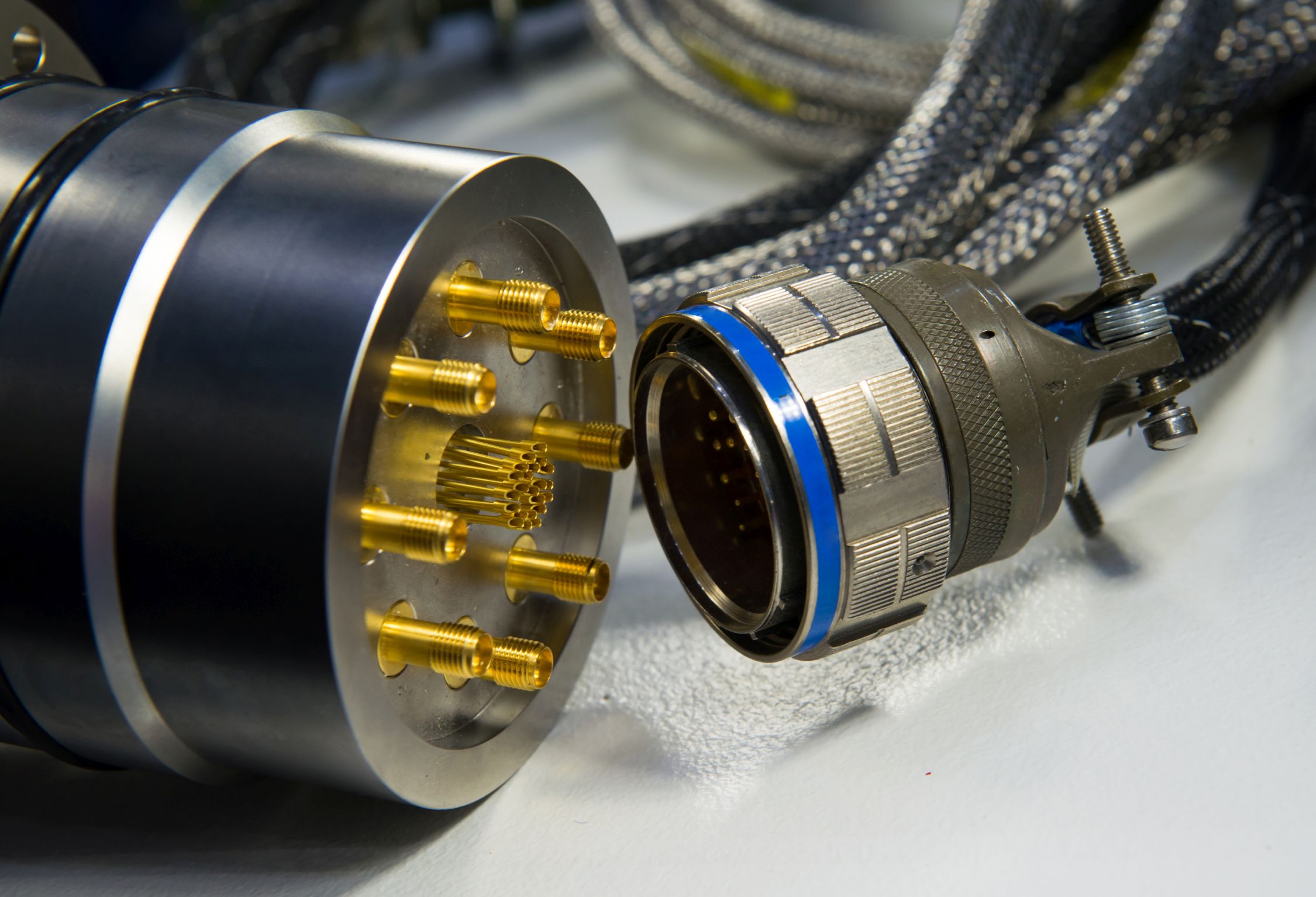 Multi-function cable assembly. Power connector close-up. Power cable connections